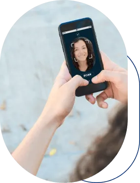 AI-generated avatar face with facial-recognition mesh